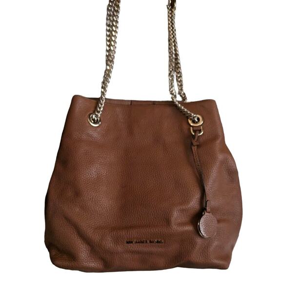 Michael Kors Jet Set Travel Bag Brown Purse Medium NS Chain Leather Satchel - Picture 5 of 14